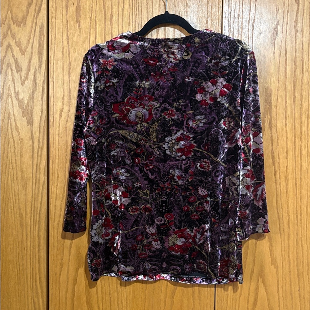 Notations Y2K whimsigoth vintage paisley floral velvet top 3/4 sleeve whimsy - Picture 4 of 5